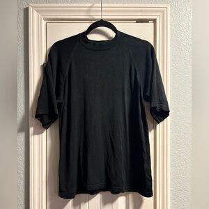 Tom James Silk Knit Sweater M Black Mock Neck Short Sleeve Luxury Mens